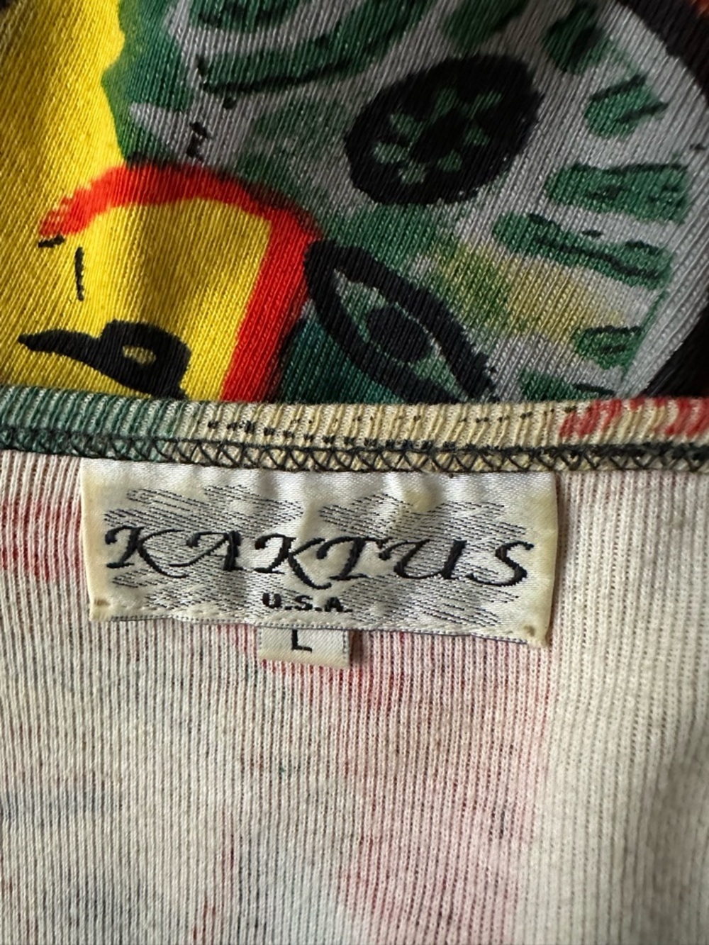 Kaktus vintage Abstract Multicolor Scoop Neck Women's Top size L beaded front - Picture 9 of 10